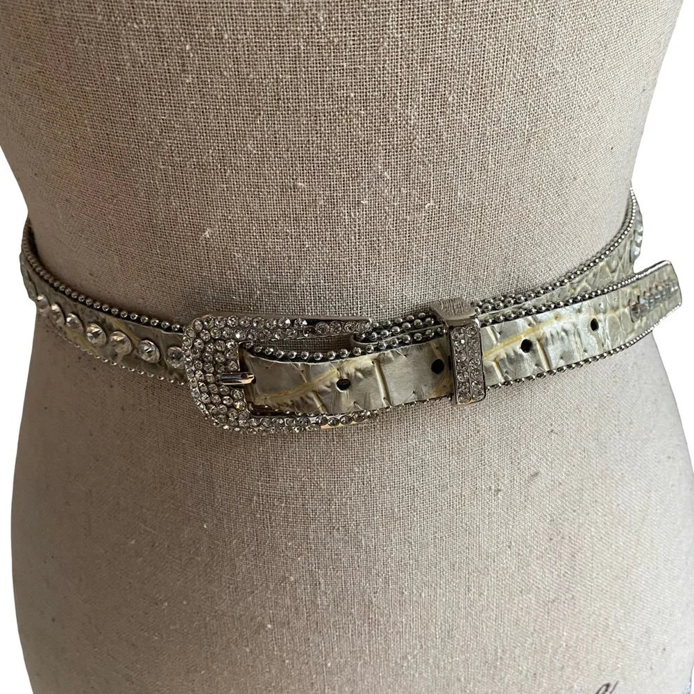 Rhinestone Bling Crystal Croc Embossed Skinny Belt Size M/L